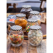 Goodhomes Glass Storage Small Jar With Black Checkered Lid (Set of 6)