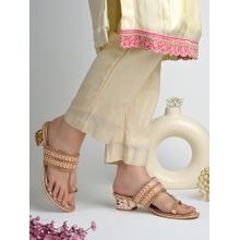 Shoetopia Embroidered Rose Gold Kolhapuris