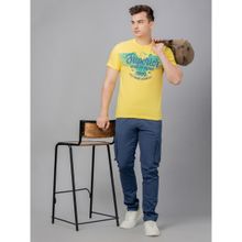 Globus Men Yellow Printed Cotton Round Neck Regular Fit T-shirt