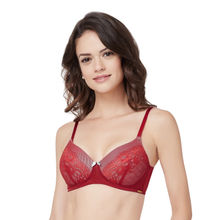 Amante Lace Marvel Padded Non-Wired High Coverage Lace Bra - Red