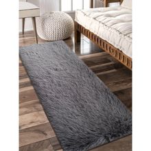 OBSESSIONS Polyester Anti-Skid Solid Bedside Runner Charcoal (2X5 Feet)