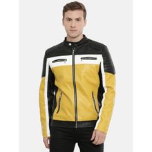 SHOWOFF Colorblock Slim Fit Leather Jacket