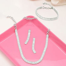 Zaveri Pearls Silver Tone Baguette Cubic Zirconia Necklace Earring and Bracelet Set-ZPFK12580