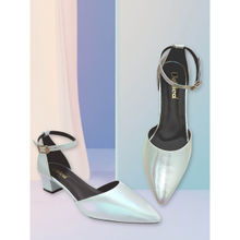 D'chica Girls Shiny Grey Ankle Strap Pointed Toe Block Heels
