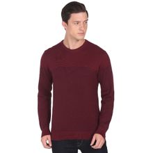 Arrow Men Maroon Crew Neck Patterned Knit Sweater
