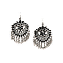 Infuzze Oxidised Silver-Toned & Black Circular Drop Earrings Alloy Drop Earring