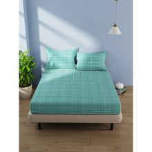 BIANCA Cotton Double Bedsheet With Pillow Covers (Amolina) Geometric-Green (Queen)