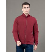 Red Tape Mens Maroon Solid Polyester Stand Collar Bomber Jacket
