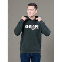 Red Tape Mens Forest Green Graphic Print Poly Cotton Fleece Baggy Fit Hoodie