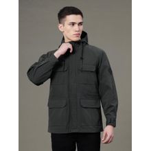 Red Tape Men's Dark Olive Solid Poly Cotton Hooded Jacket