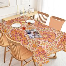 Stole & Yarn Floral Orange Jaipuri 4 Seater Cotton Table Cover - 118