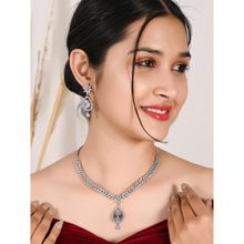 Ratnavali Jewels American Diamond CZ Silver Plated White Pendant Drop Necklace Set with Earrings