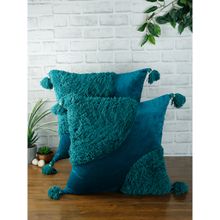 eyda Super Soft Velvet Blue Set Of 2 Cushion Cover-18X18 Inch