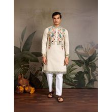 Odette Beige Viscose Silk Embroidered Stitched Kurta