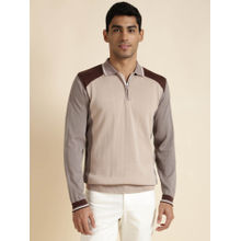 Andamen Mens Brown Full Sleeves Collar Neck Regular Fit Polo T-Shirt