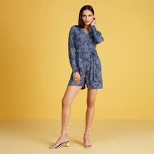 Twenty Dresses by Nykaa Fashion Work Blue Abstract V Neck Playsuit (Set of 2)
