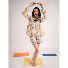 SAY Women Woven Cotton Beige Colour Printed Sleepwear Night Suit (Set of 2)