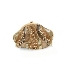 THE TAN CLAN Gold Ava Pearl Clutch with Detachable Chain