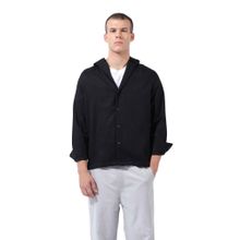 The Indian Garage Co Men Regular Fit Solid Hooded Shirt - Black