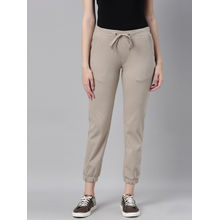 Go Colors Women Solid Cotton Light Chocolate Mid Rise Joggers - Brown