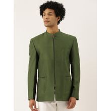 MAYANK MODI Green Cotton Silk Solid Bandhgala