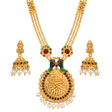 Asmitta Glorious 3 String Long Peacock Design Minakari Gold Plated Necklace Set