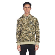 Aeropostale Men Olive Long Sleeve Hood Camouflage Print Sweatshirt
