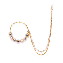 Zaveri Pearls Gold Tone Kundan & Pearls Bridal Collection Chain Linked Nosering Or Nath (ZPFK10290)