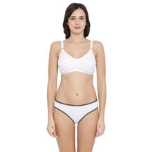 Clovia Cotton Rich Non-Padded Non-Wired Bra & Low Waist Bikini Panty - White