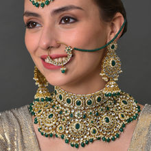 SOHI Gold Plated Green White Kundan Studded Beaded Jewellery (Set of 3)