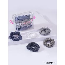 Hair Drama Co. Luxury Scrunchies Set of 5 with Free Pouch - Neutral Gift Set