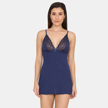 Zivame Lacy Baby Doll With Thong - Blue