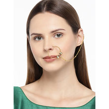 AccessHer Gold-Plated Handcrafted Kundan Stone-Studded Chained Nose Ring