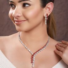 Saraf RS Jewellery Silver Toned Red CZ Statement Designer Necklace Jewellery Set