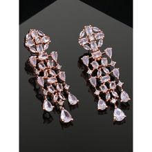 Estele Rose Gold Plated Cz Shimmery Trickle Designer Earrings With White Stones For Women