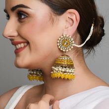 Fida Wedding Ethnic Gold Plated Yellow Beads Kundan Pearl Jhumka Earring for Women