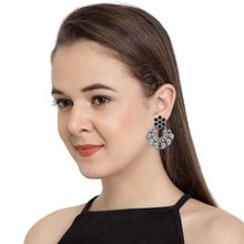 Accessher Silver Plated Black Stones Embedded Oxidized Earrings for Women