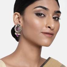 Accessher Gold Plated Mirror Purple Stone Embellished Earrings for Women