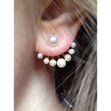 OOMPH Gold and White Two-In-One Pearl Office-Wear Fashion Ear Stud Earring