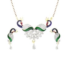 Youbella American Diamond Gold Plated Peacock Mangalsutra With Chain And Earrings
