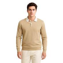 BULLMER Men Beige Solid Polo Neck T-shirt With Rib