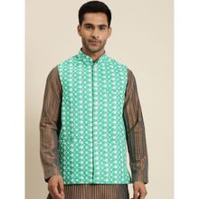 SOJANYA Silk Blend Blue Embroidered Only Nehru Jacket