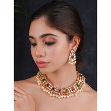 Queen Be 22K Gold Plated Navratna Necklace (Set of 2)