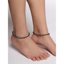 VIRAASI Silver Plated Black Beads Evil Eye Anklets Pair