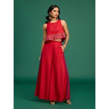 Gajra Gang Casa Mexicana Red Linen Embroidered Top & Palazzo