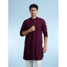 Diwas by Manyavar Wine Self Design Spandex Kurta