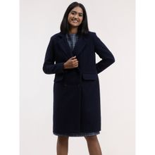 FableStreet Wool Blend Double Breasted Coat - Navy Blue