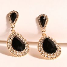 Fabula Black Teardrop Shape Zirconia Crystal Party Drop Office-wear Fashion Earrings