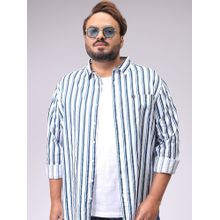 Hardsoda By The Indian Garage Co Mens White Plus Size Vertical Striped Casual Shirt