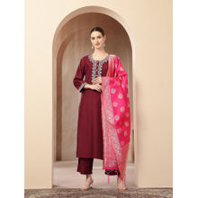 Zelena Polyester Maternity Kurta Pant and Dupatta - Deep Plum